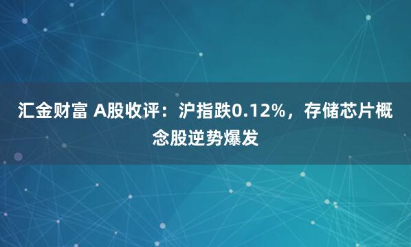 汇金财富 A股收评：沪指跌0.12%，存储芯片概念股逆势爆发